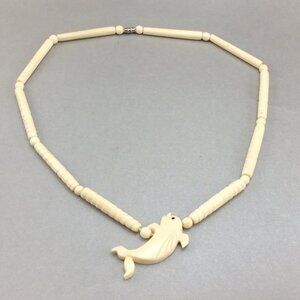 Vintage Dolphin Beaded Vintage Necklace Made From Bone Unisex Boho